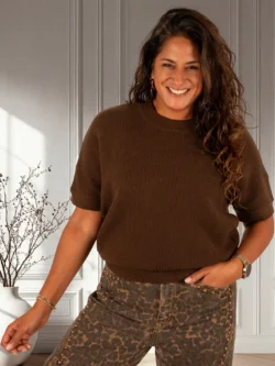 Donkerbruine gebreide trui van D&Z Fashion