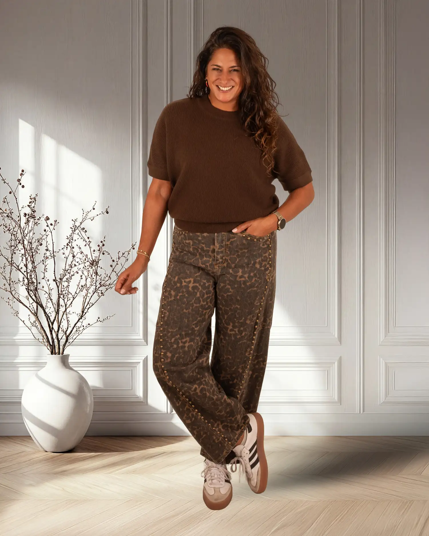 Panterprint balloon jeans met studs van Jewelly