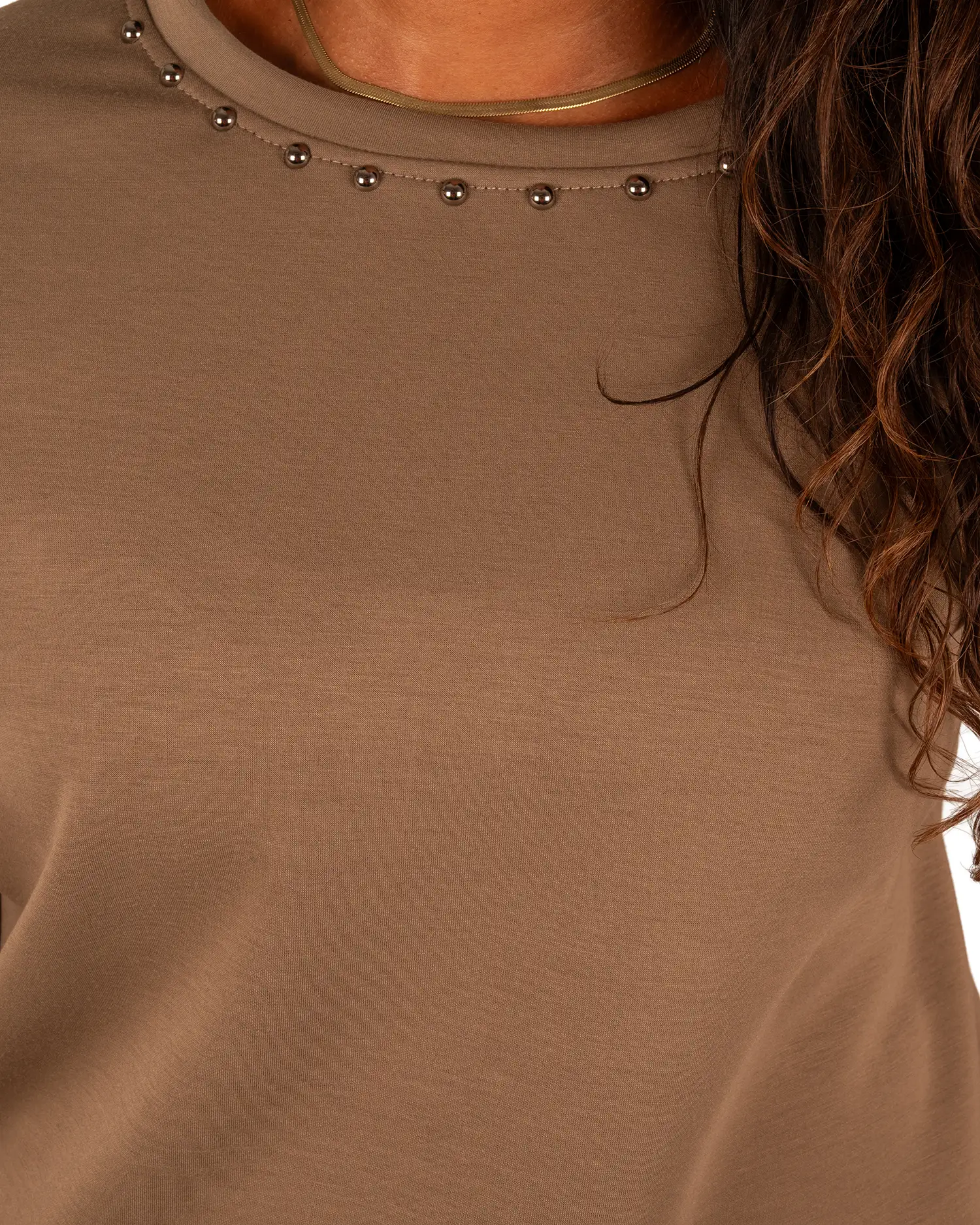 Taupe sweat t-shirt met studs van El vita - Afbeelding 5