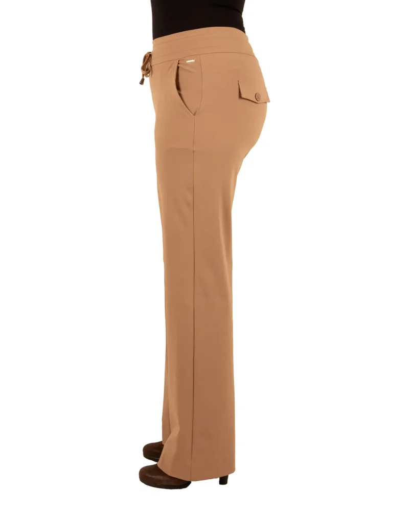 Donkerbeige travelstof pantalon met rechte pijp van Mi Piace - Afbeelding 3