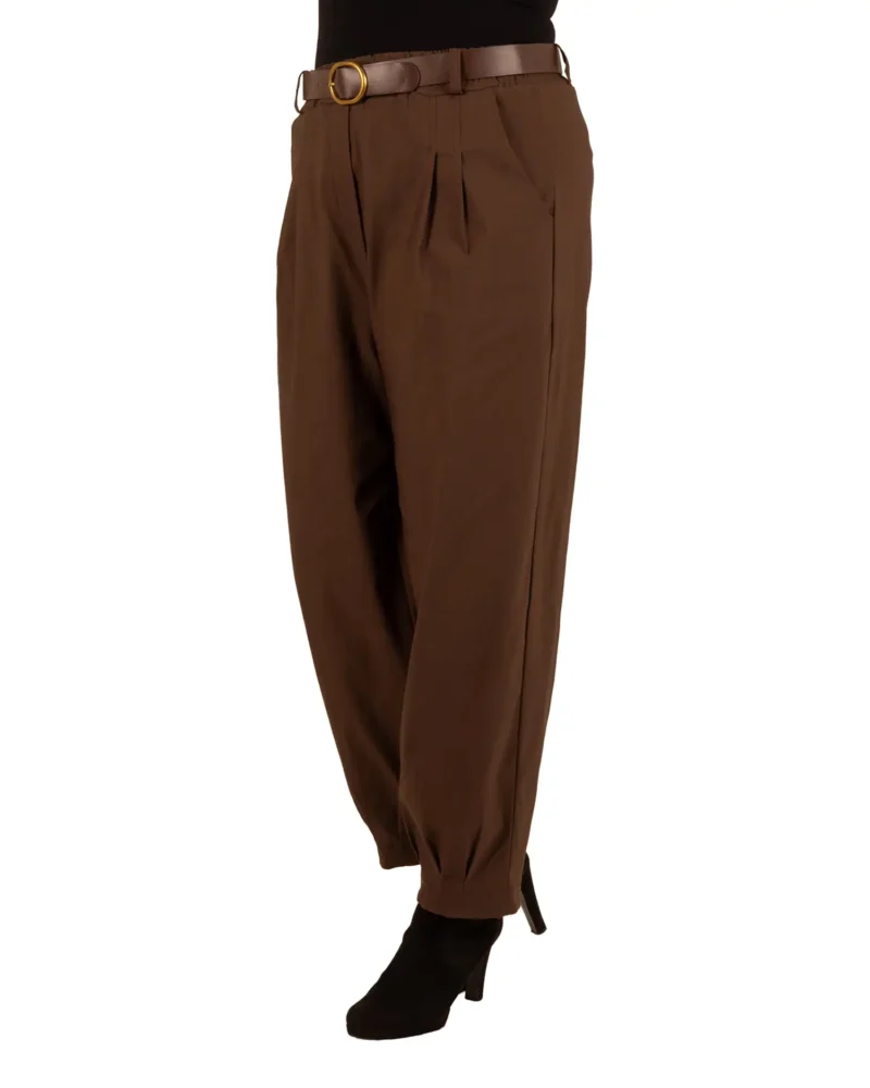 Donkerbruine stretch barrel broek met riem van El-Vita - Afbeelding 2
