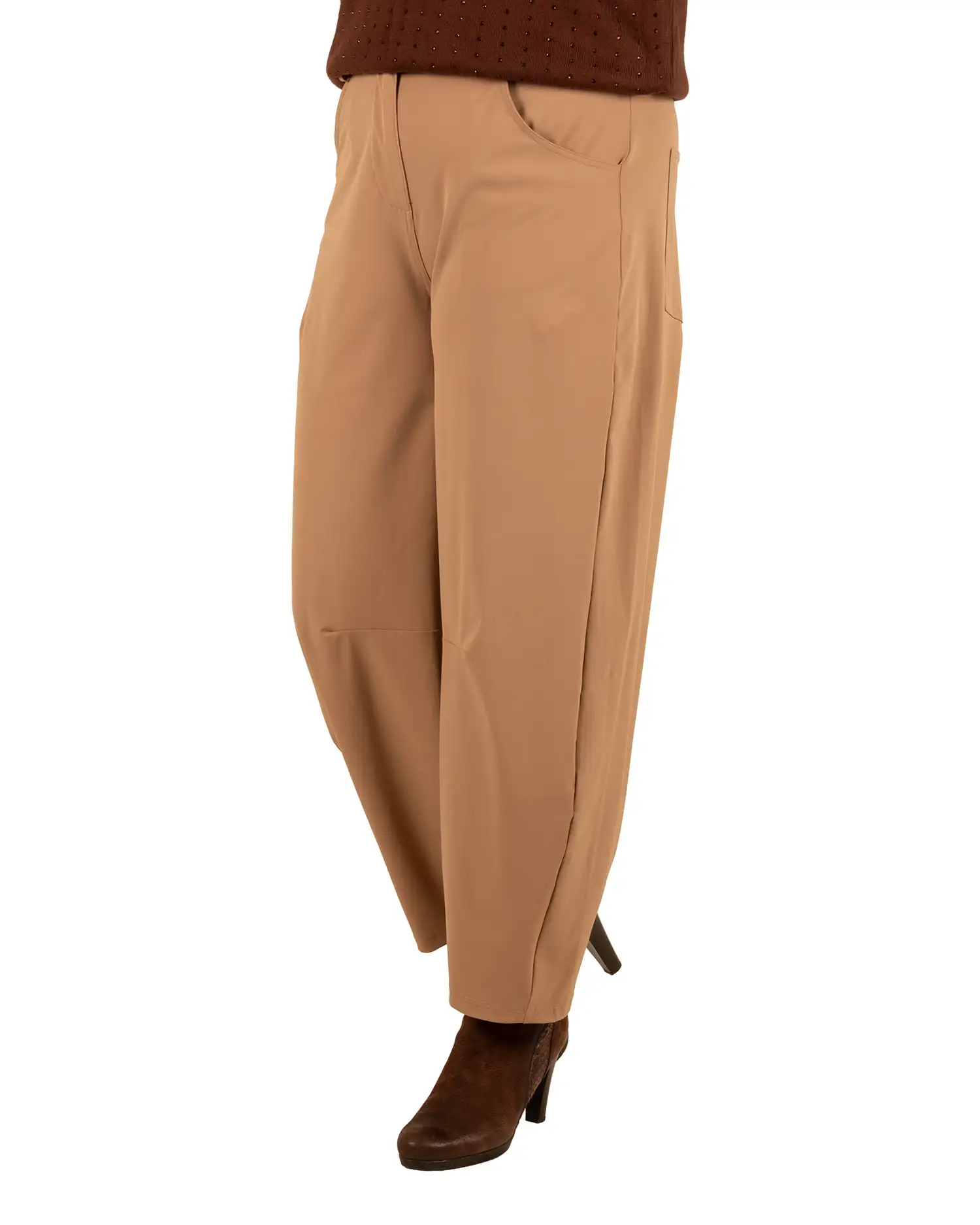 Donkerbeige travelstof barrel broek van Mi Piace - Afbeelding 2