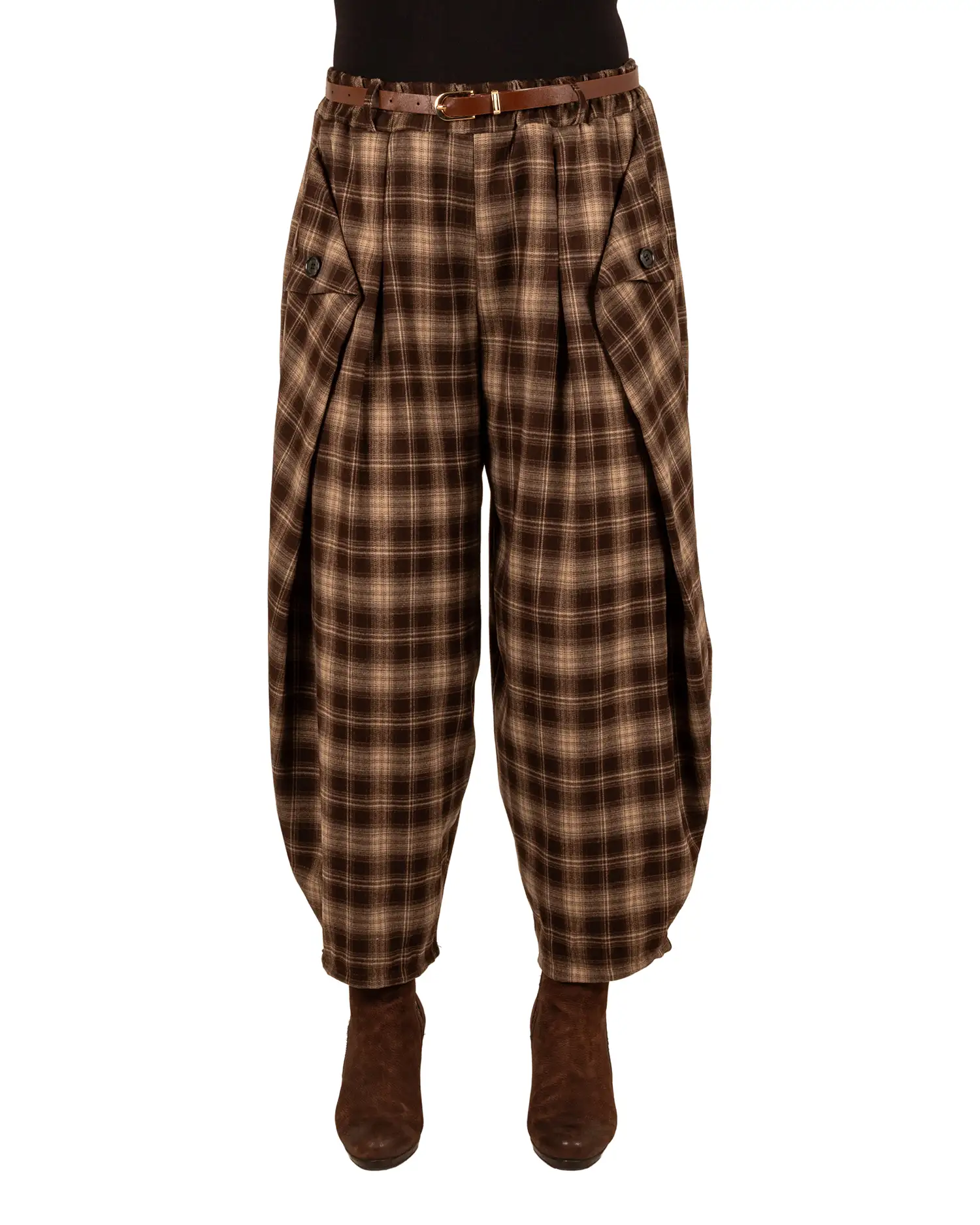 Bruin/beige geruite ballonbroek met overslag van New Collection - Afbeelding 3