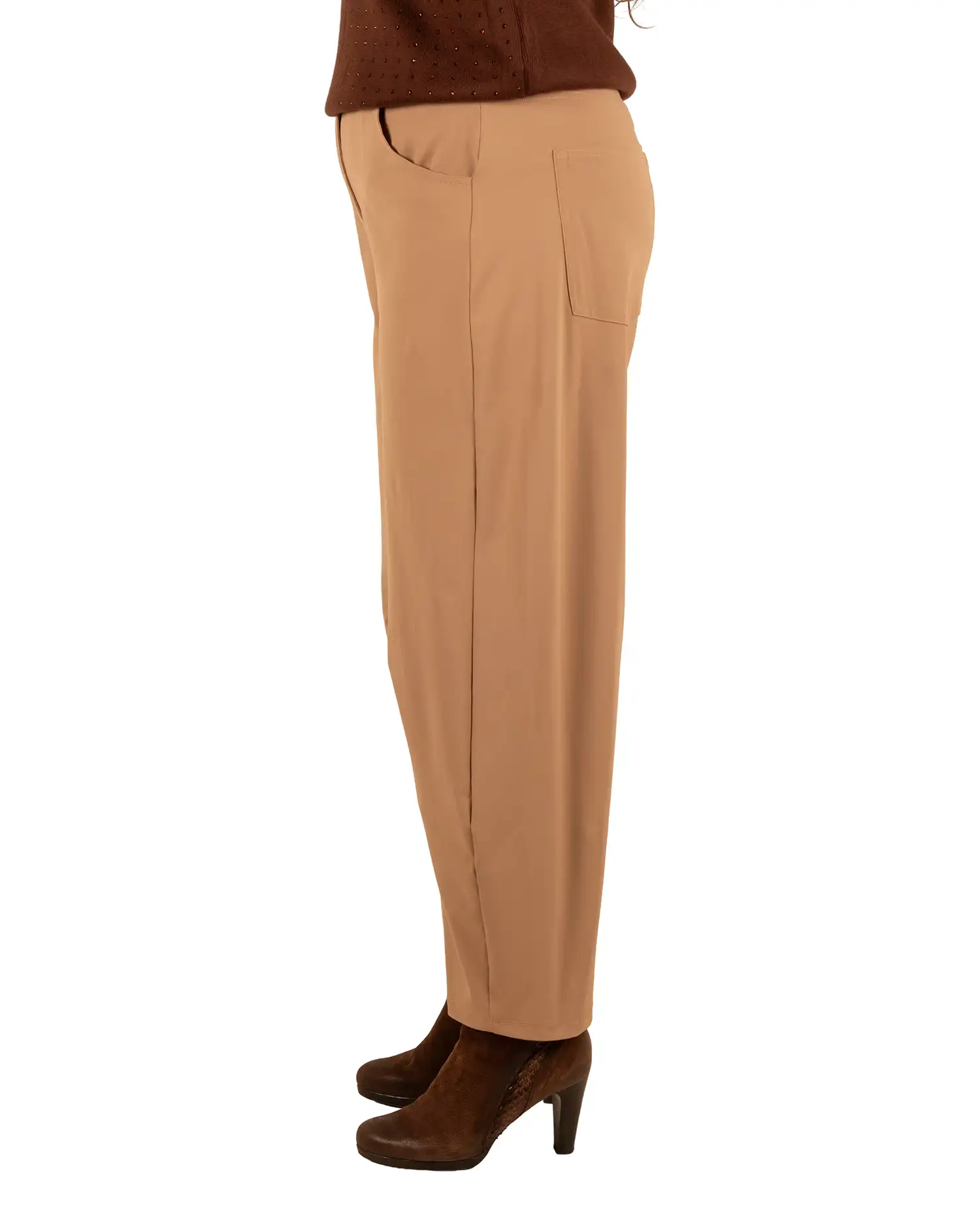 Donkerbeige travelstof barrel broek van Mi Piace - Afbeelding 3