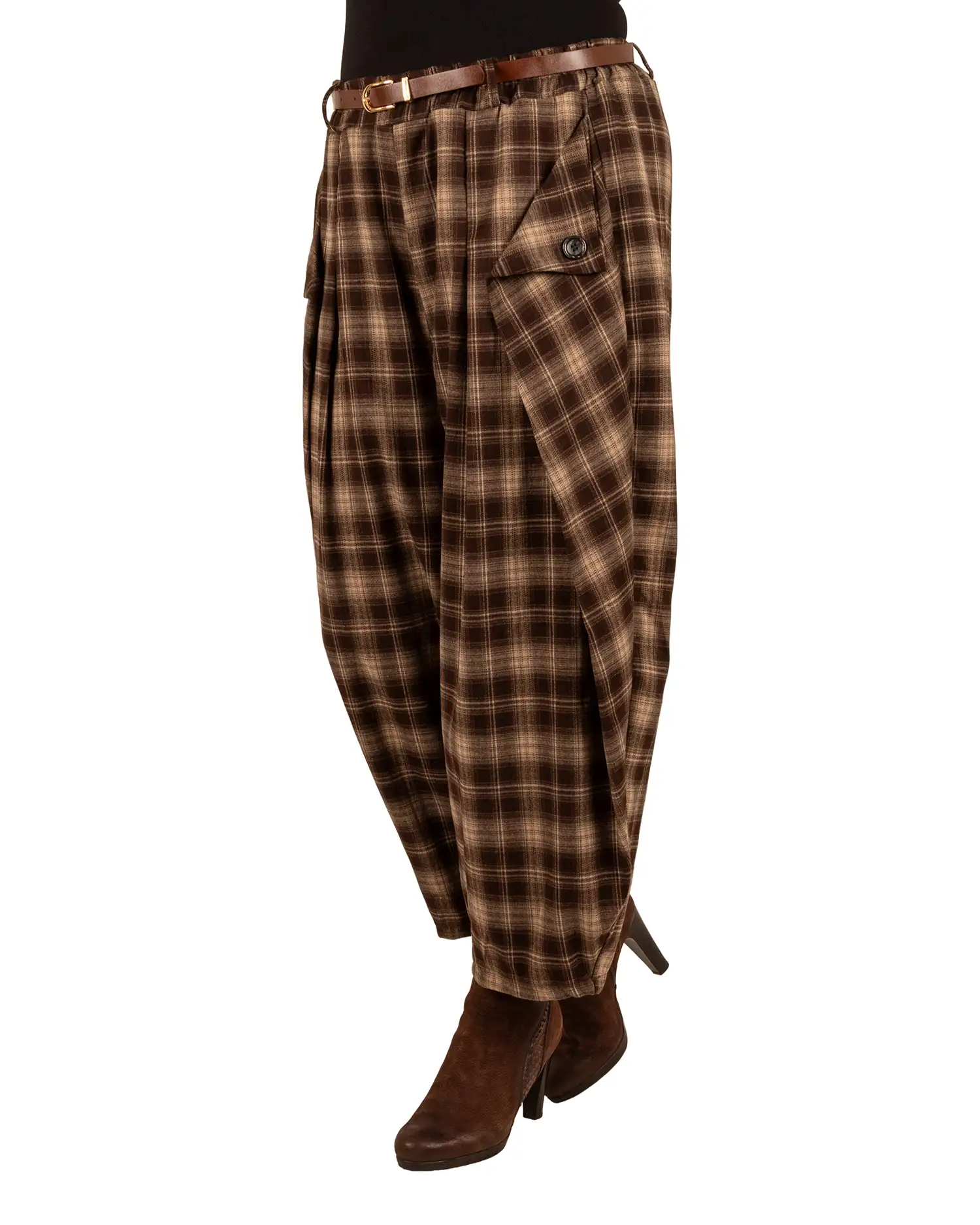 Bruin/beige geruite ballonbroek met overslag van New Collection - Afbeelding 2