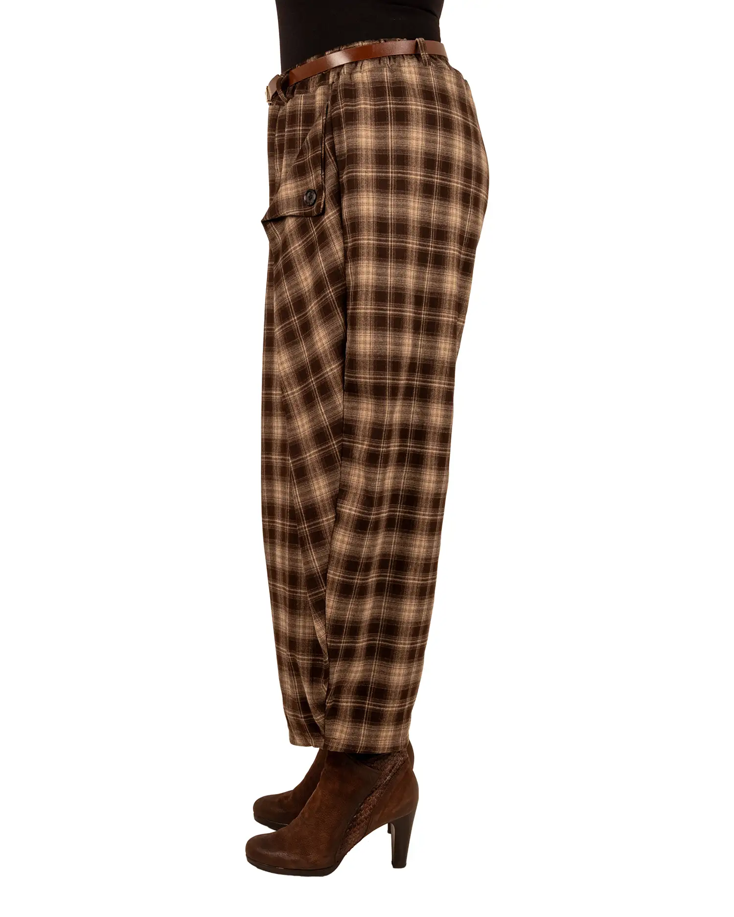 Bruin/beige geruite ballonbroek met overslag van New Collection - Afbeelding 4