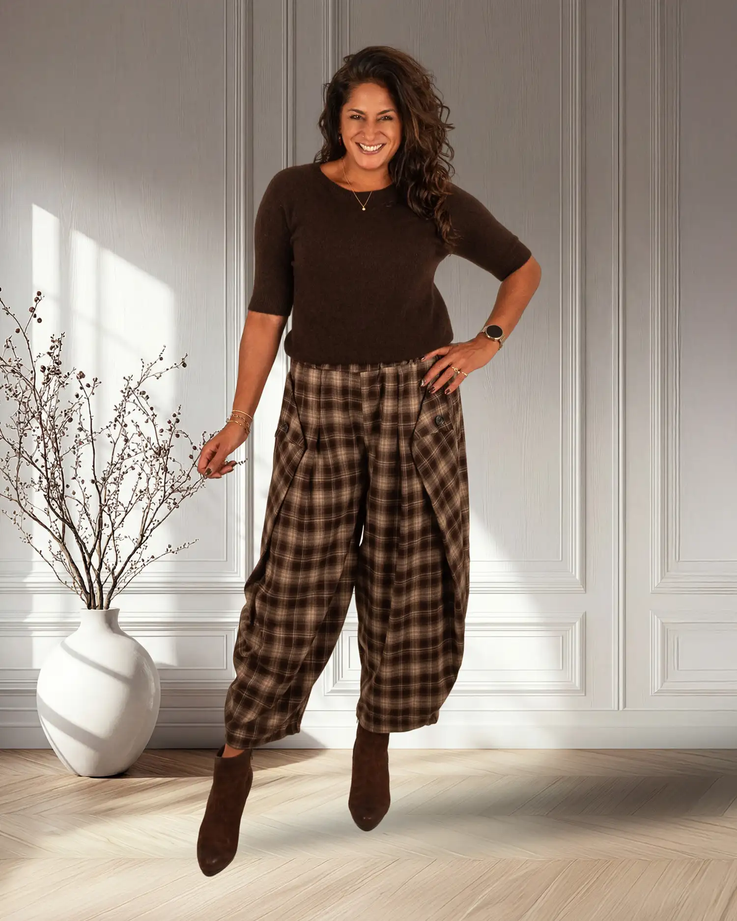 Bruin/beige geruite ballonbroek met overslag van New Collection