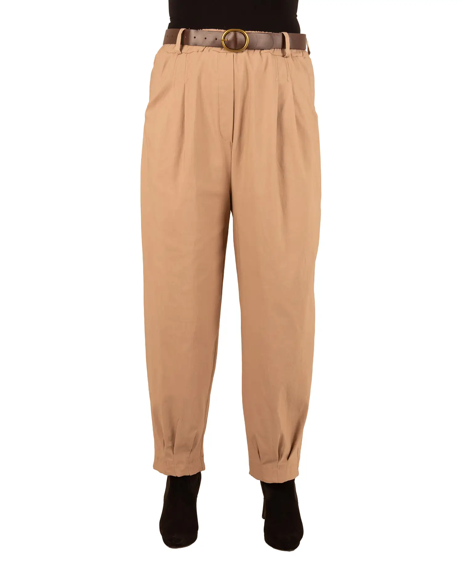 Beige stretch barrel broek met riem van El-Vita - Afbeelding 4