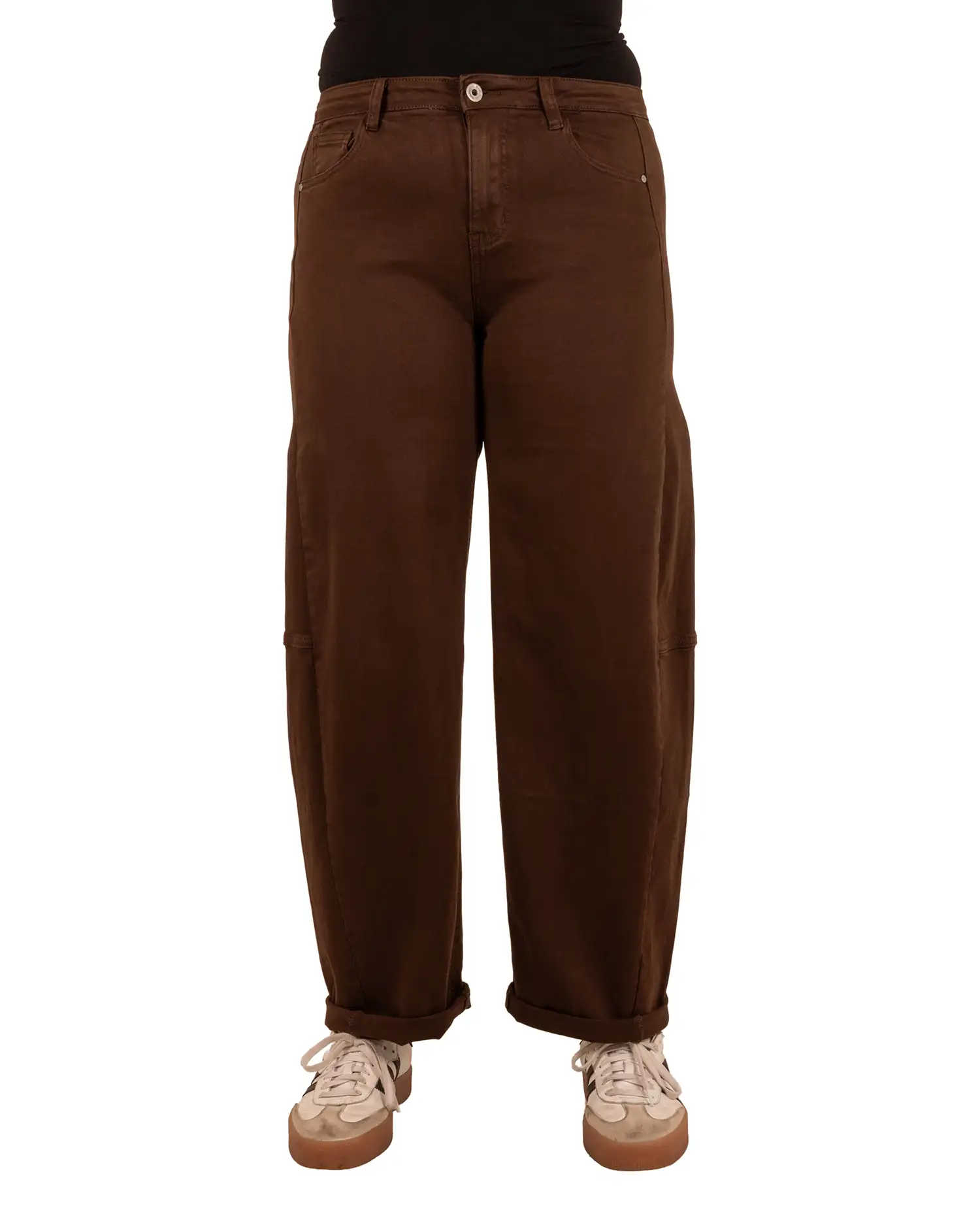 Bruine barrel wide leg jeans van Savinni - Afbeelding 3