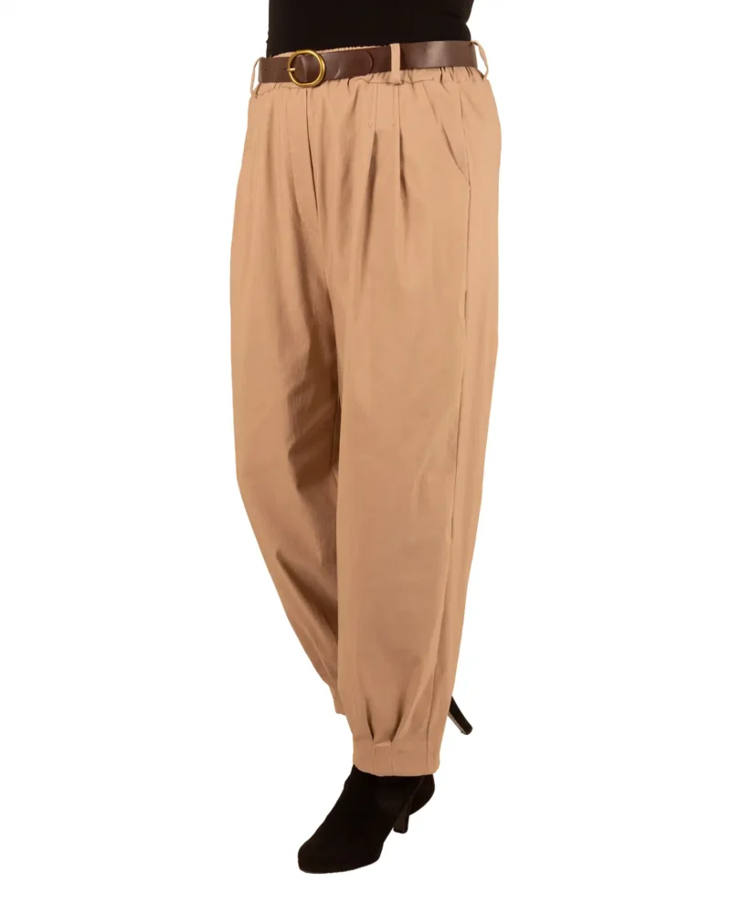 Beige stretch barrel broek met riem van El-Vita - Afbeelding 2