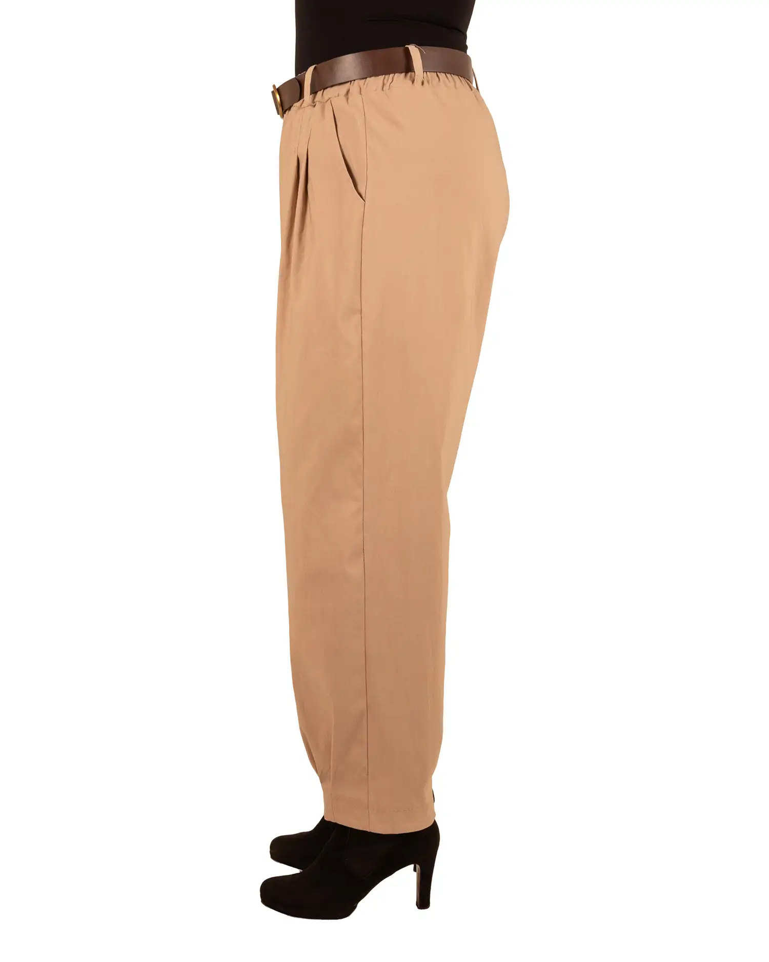 Beige stretch barrel broek met riem van El-Vita - Afbeelding 3