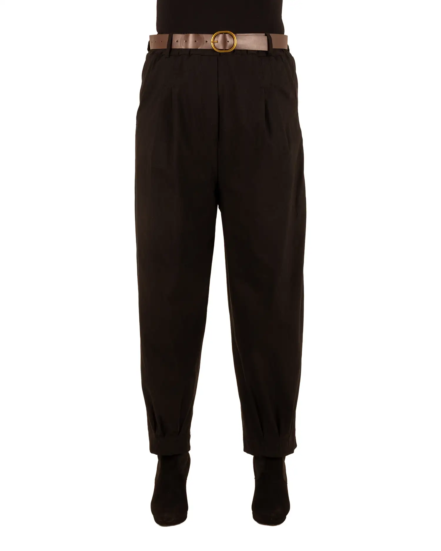 Zwarte stretch barrel broek met riem van El-Vita - Afbeelding 3