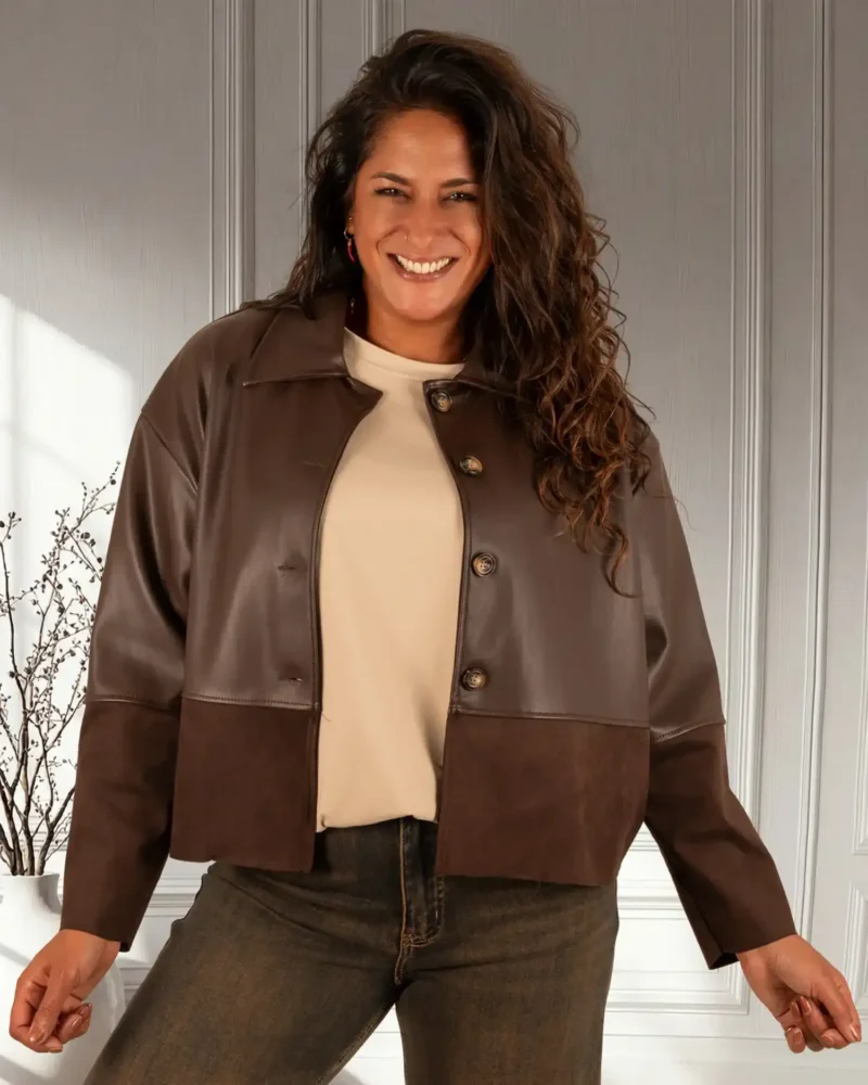 Donkerbruin leatherlook jasje van BM - Afbeelding 3