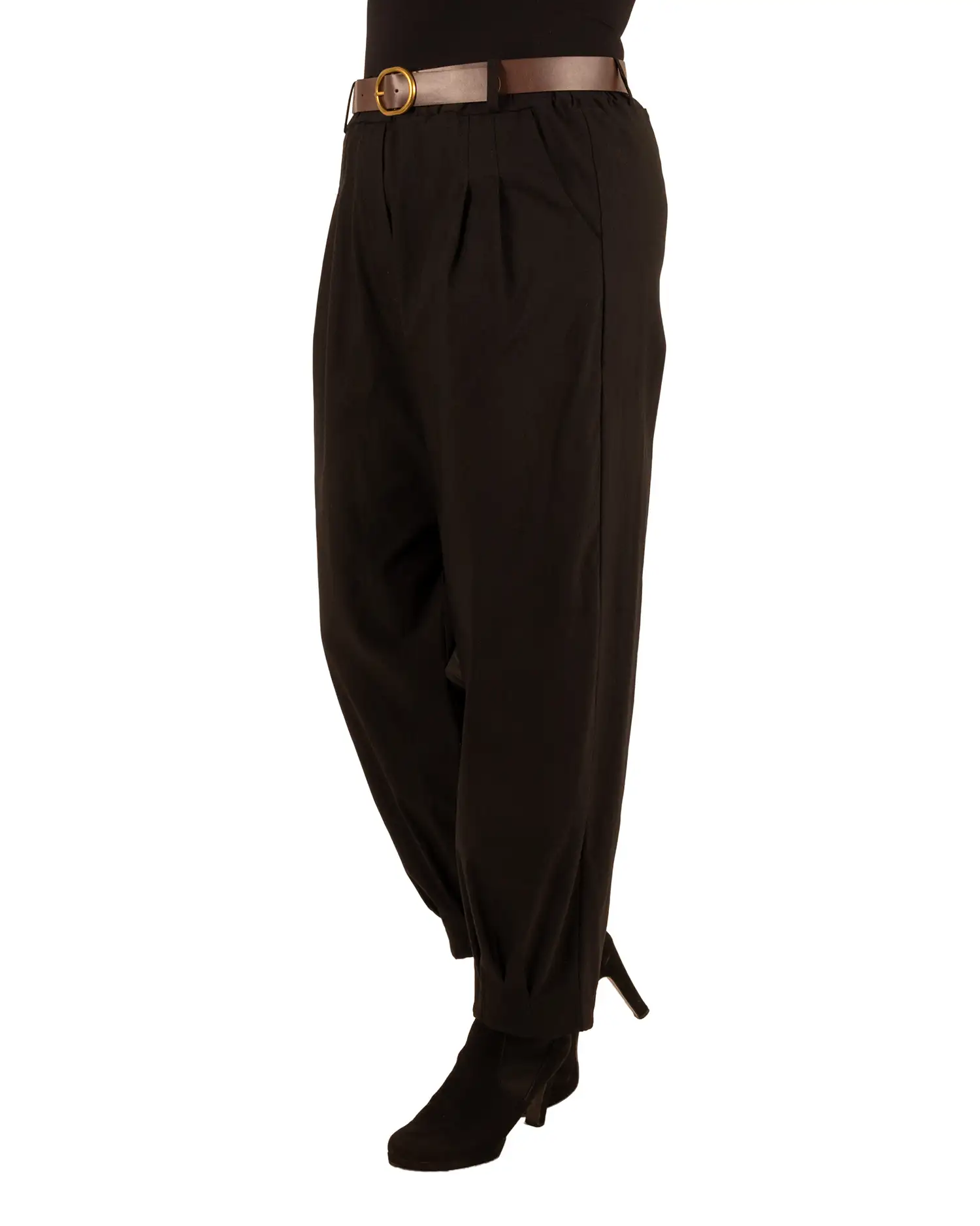 Zwarte stretch barrel broek met riem van El-Vita - Afbeelding 2