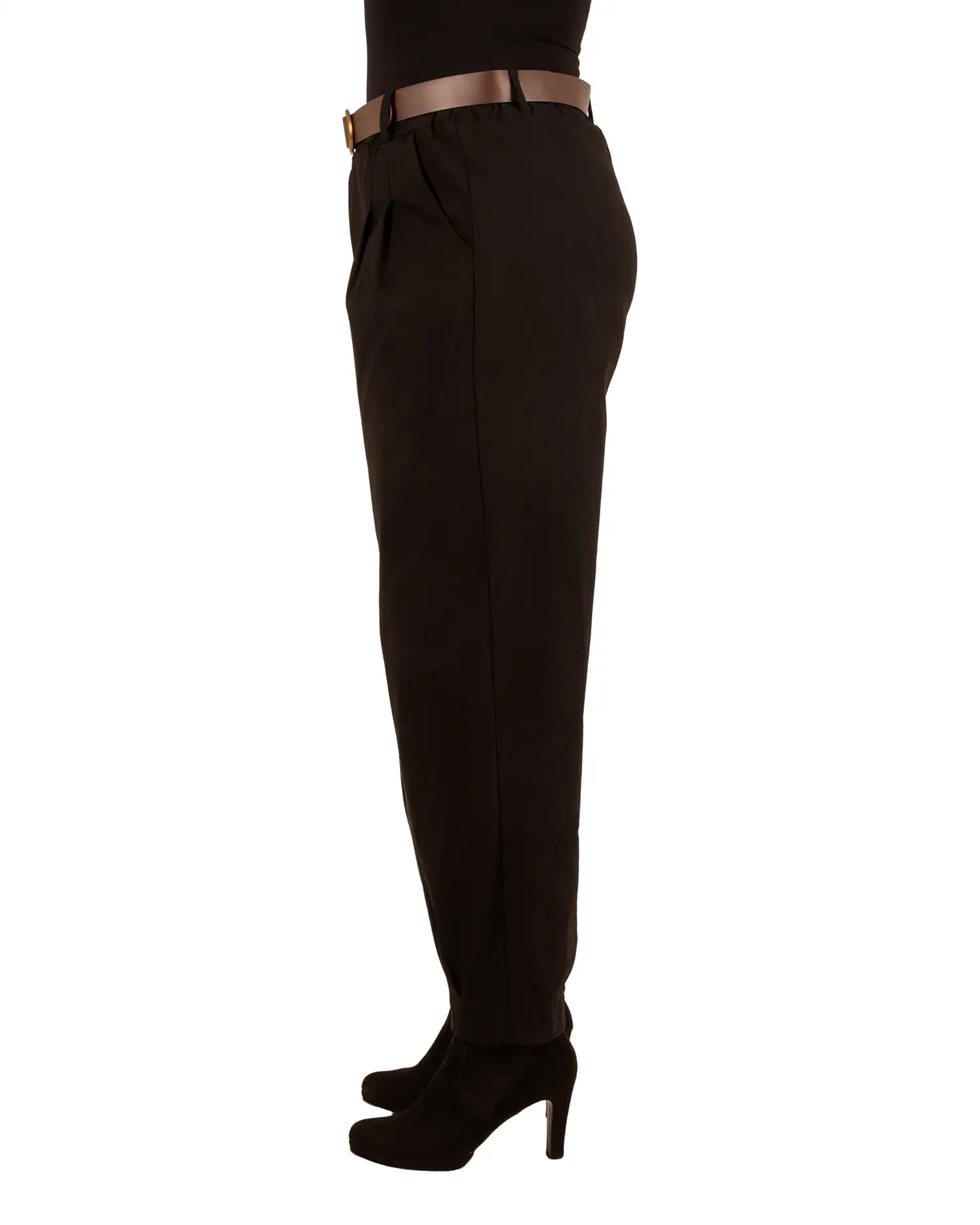 Zwarte stretch barrel broek met riem van El-Vita - Afbeelding 4