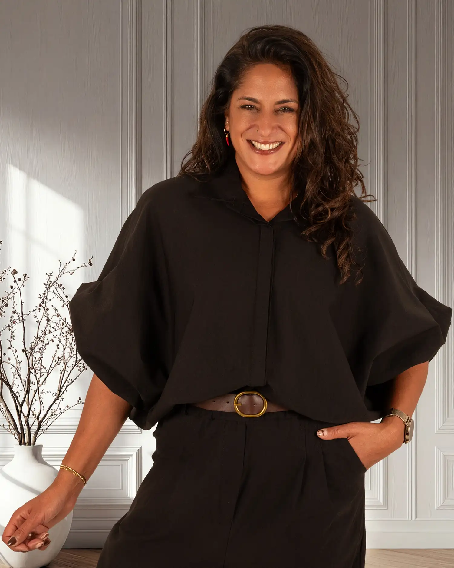 Zwarte oversized stretch blouse van El-Vita - Afbeelding 3