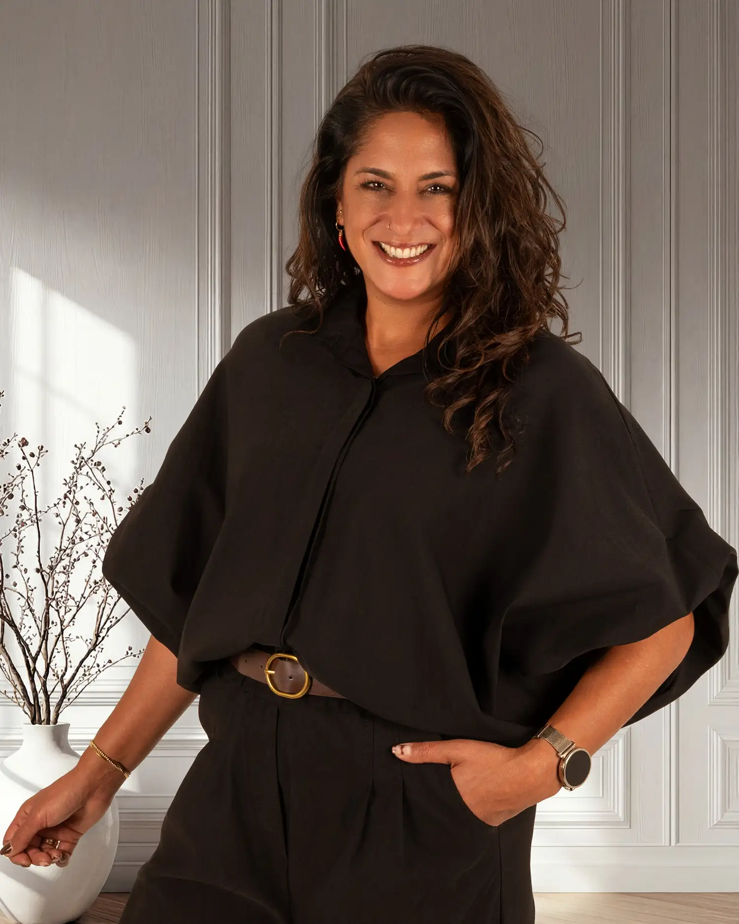 Zwarte oversized stretch blouse van El-Vita