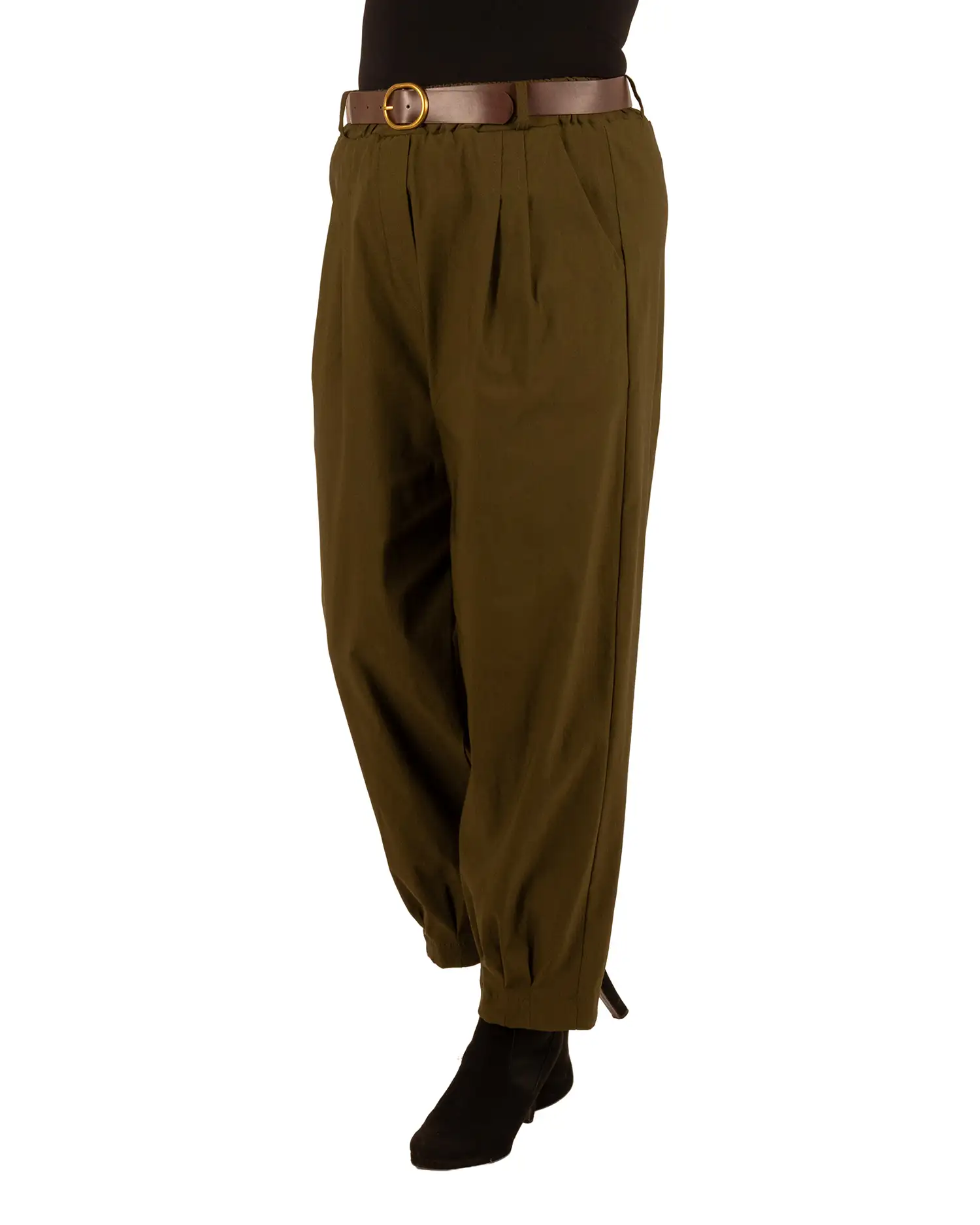 Groene stretch barrel broek met riem van El-Vita - Afbeelding 2