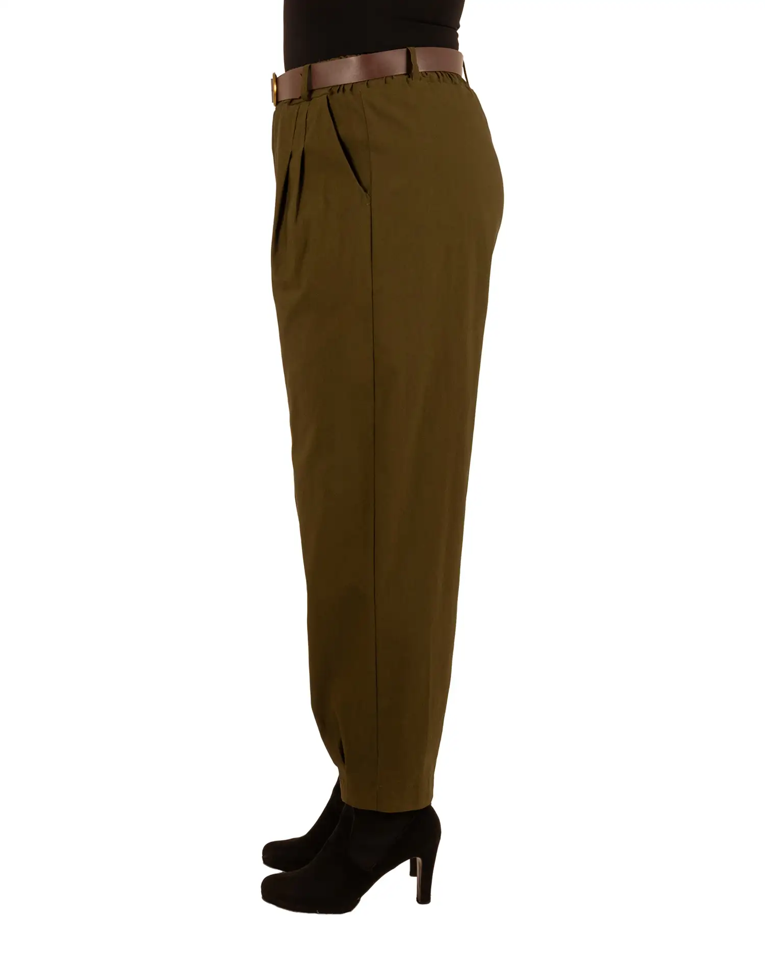 Groene stretch barrel broek met riem van El-Vita - Afbeelding 3