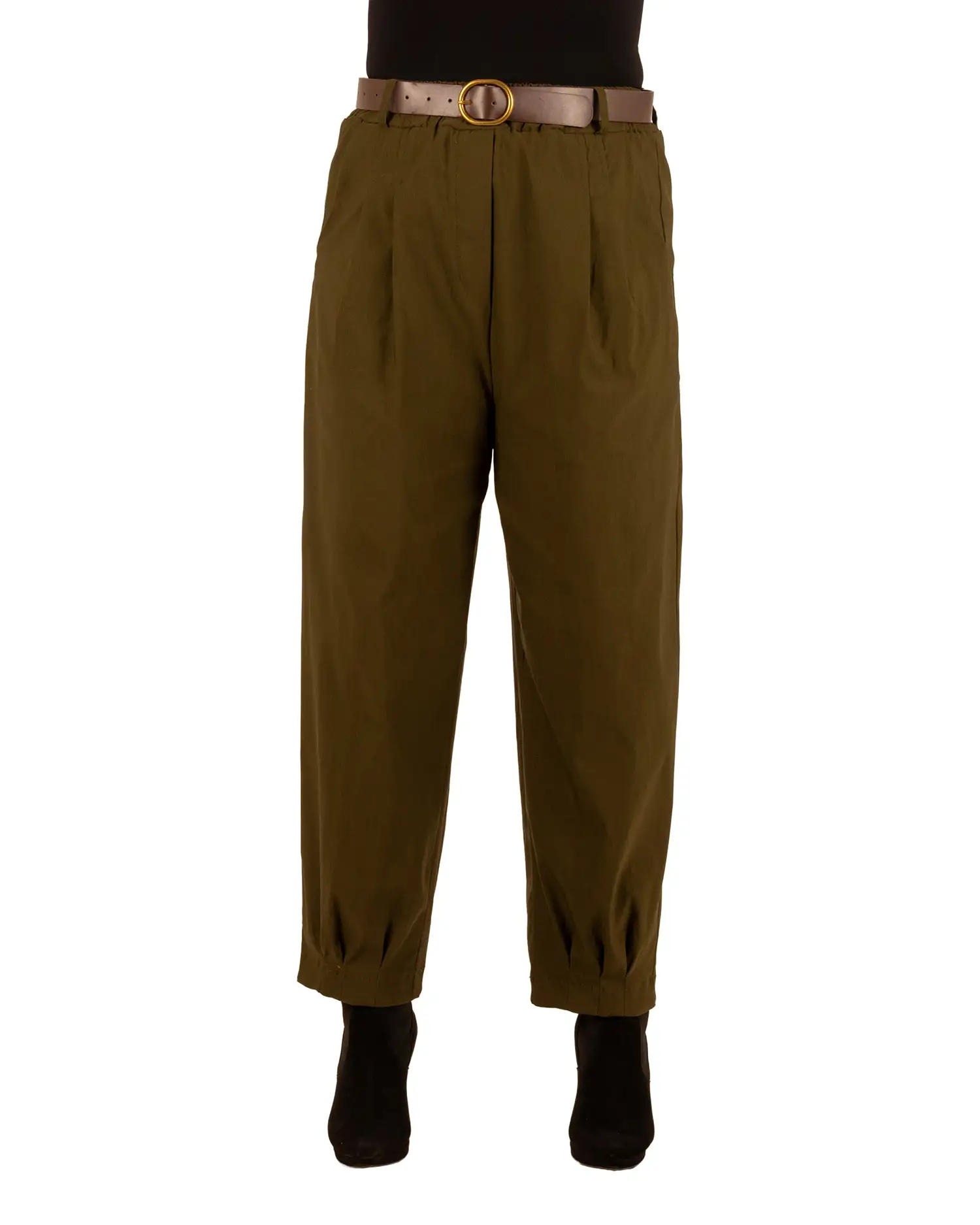 Groene stretch barrel broek met riem van El-Vita - Afbeelding 4