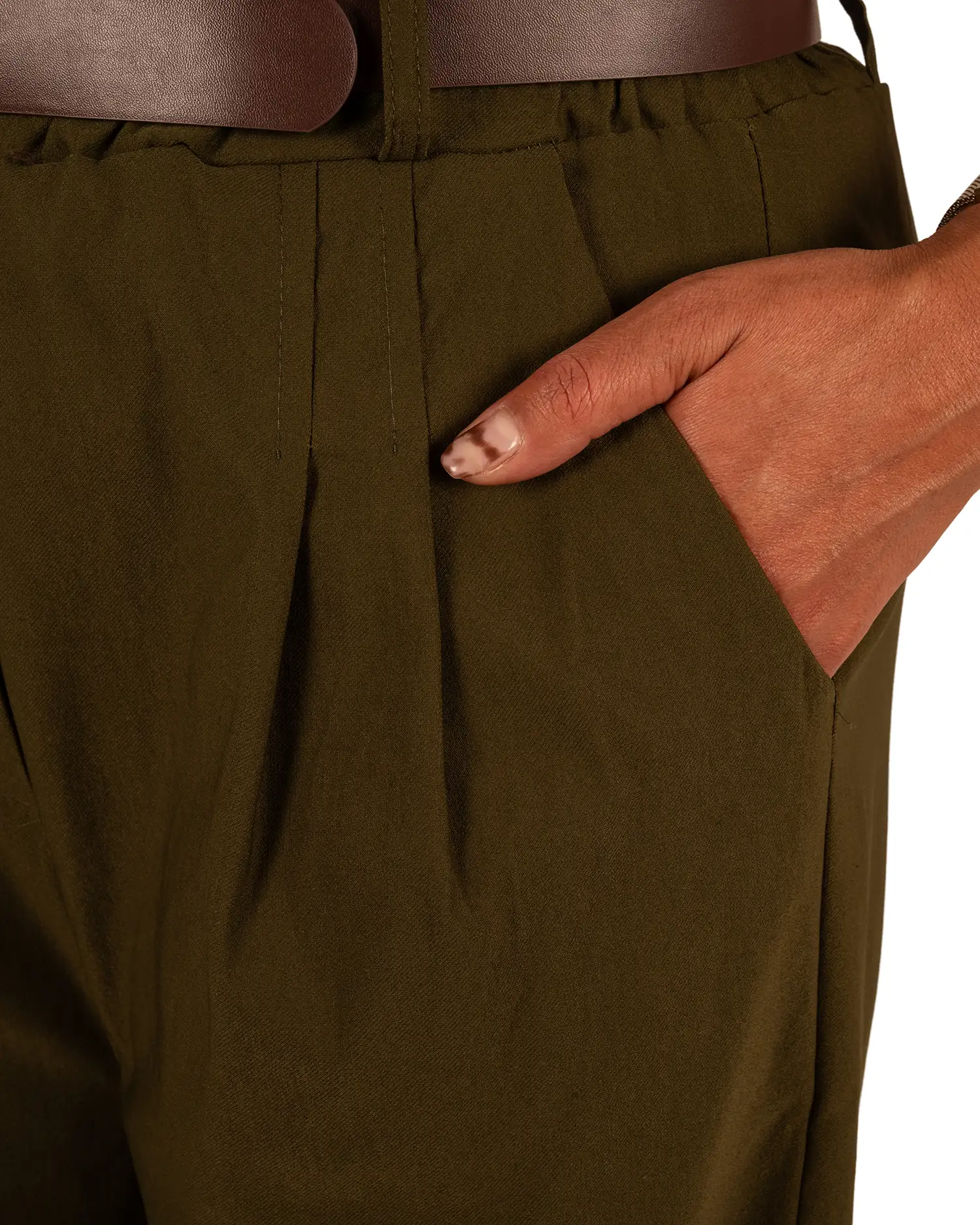 Groene stretch barrel broek met riem van El-Vita - Afbeelding 5