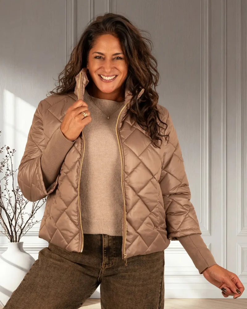 Taupe doorgestikt jasje van Fashion - Afbeelding 3