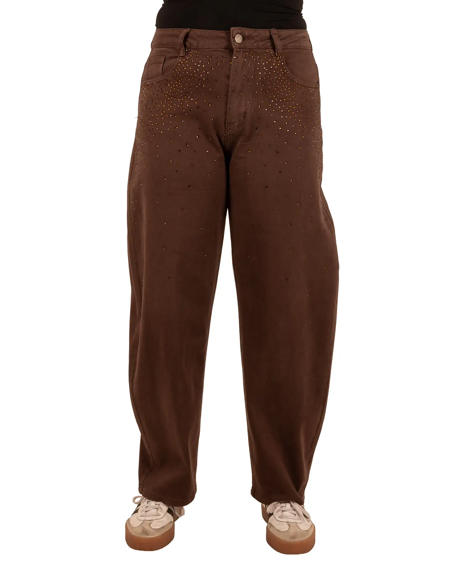 Donkerbruine balloon jeans strass van Folyrose - Afbeelding 4