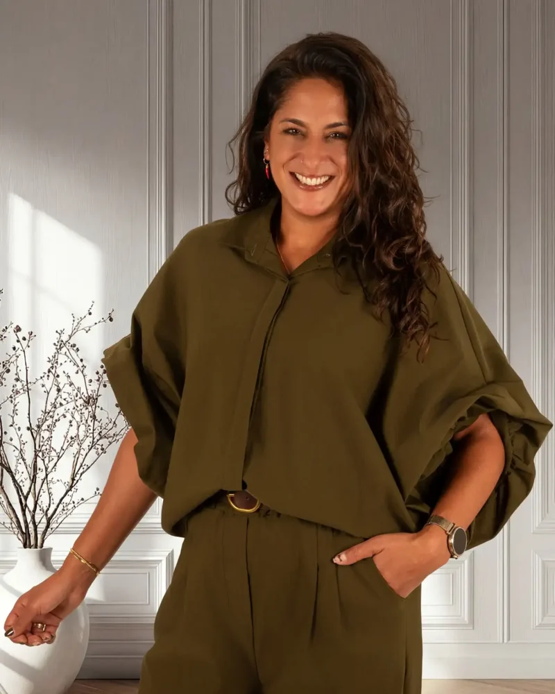 Groene oversized stretch blouse van El-Vita