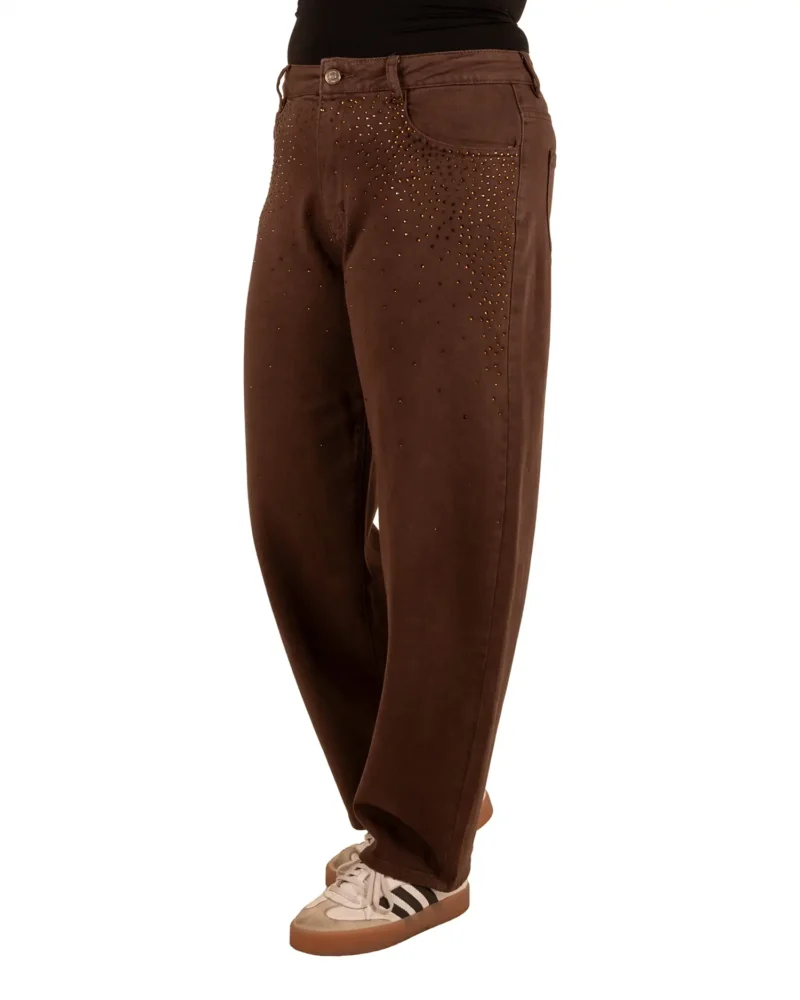 Donkerbruine balloon jeans strass van Folyrose - Afbeelding 2