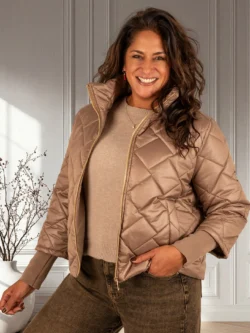 Taupe doorgestikt jasje van Fashion