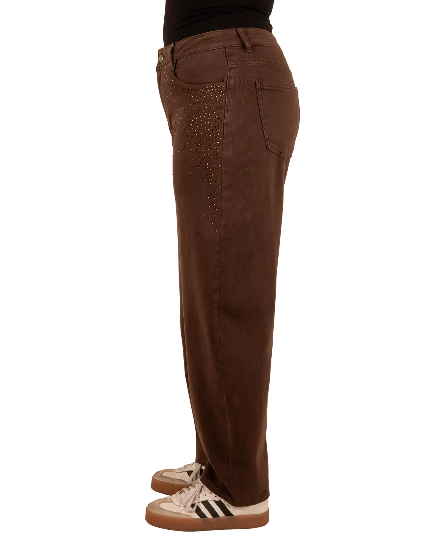 Donkerbruine balloon jeans strass van Folyrose - Afbeelding 3