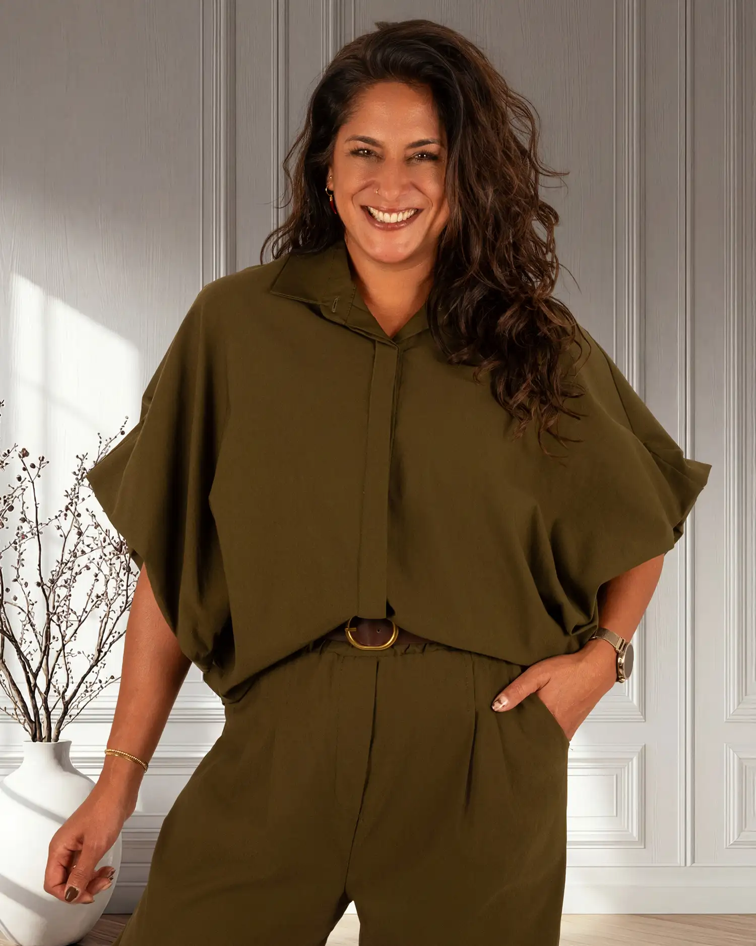 Groene oversized stretch blouse van El-Vita - Afbeelding 3