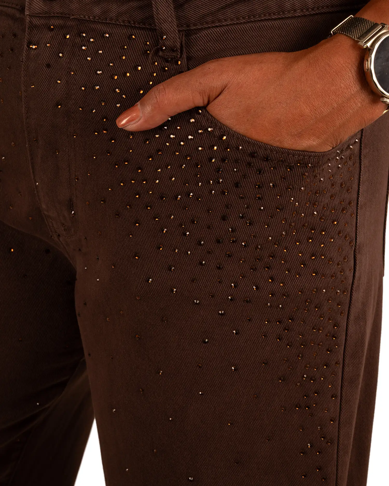 Donkerbruine balloon jeans strass van Folyrose - Afbeelding 5