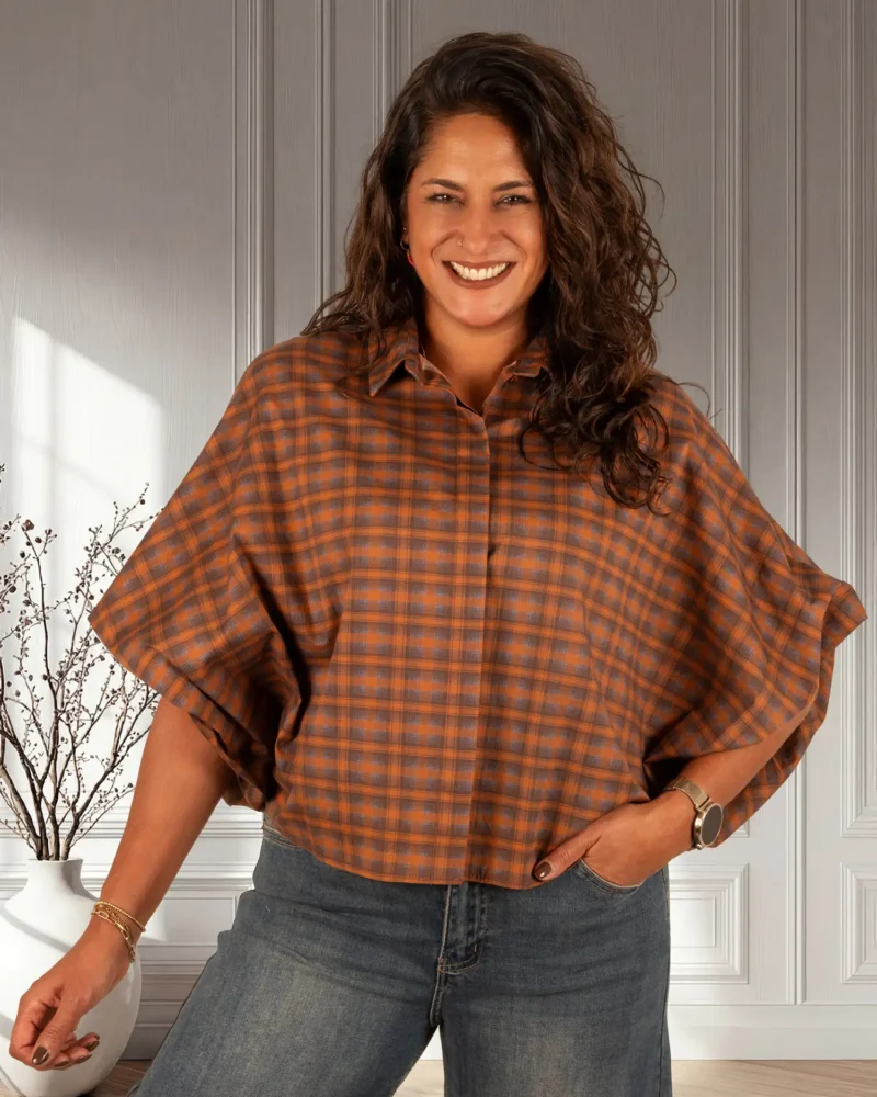 Roest/bruin geruite oversized blouse van Gemma Ricceri - Afbeelding 2
