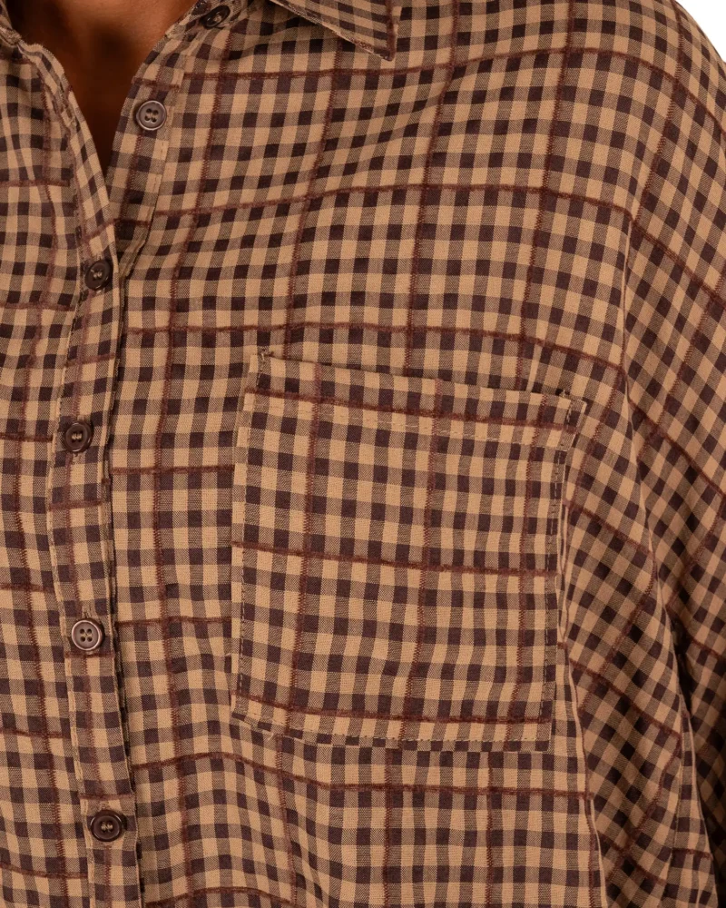 Donkerbruin/camel geruite blouse van Elenza - Afbeelding 5