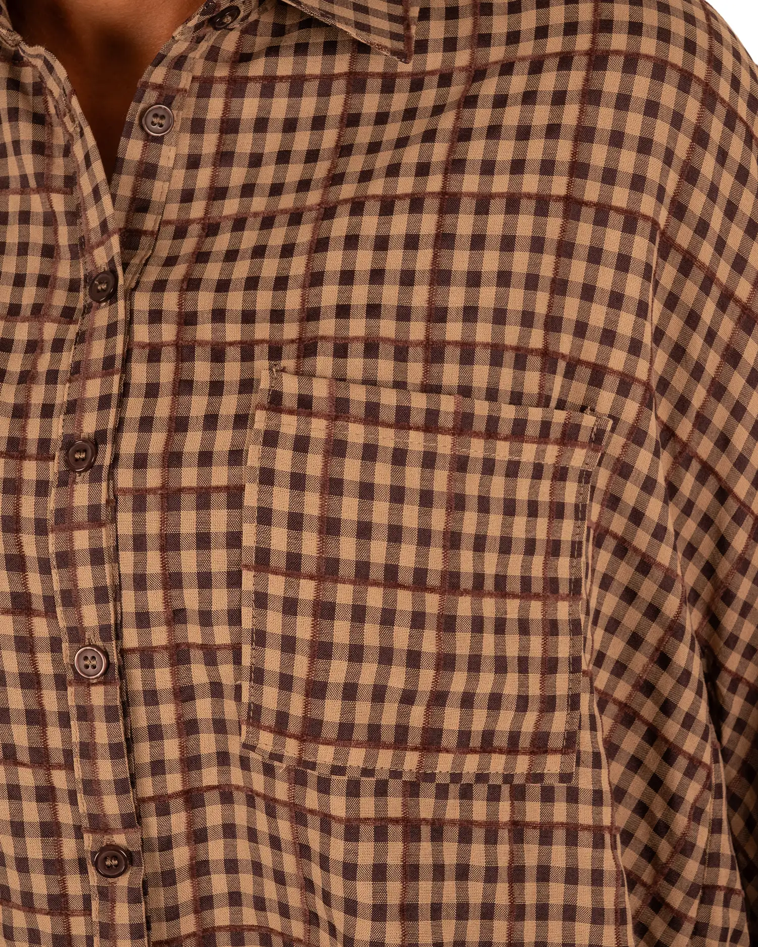 Donkerbruin/camel geruite blouse van Elenza - Afbeelding 5