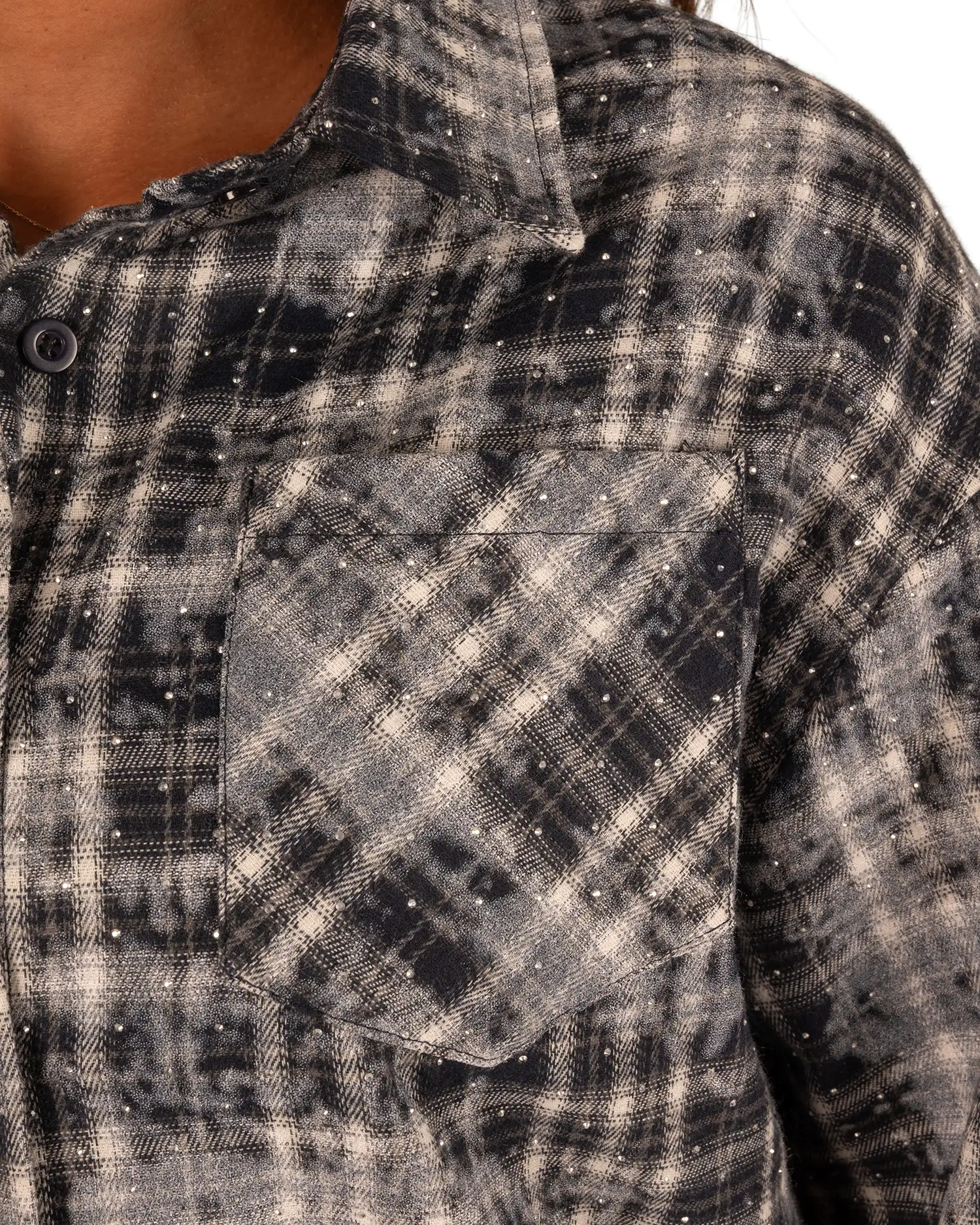 Blauwe print geruite blouse strass van Cherry Koko - Afbeelding 5