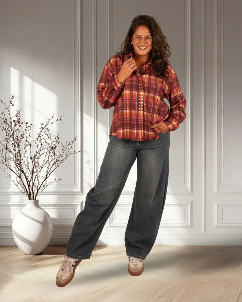 Bordeaux geruite blouse studs van Gemma Ricceri - Afbeelding 2