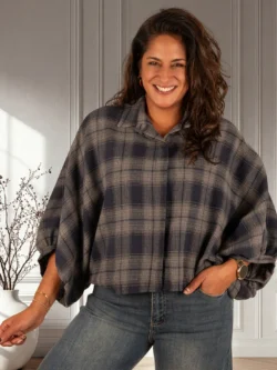 Blauwe geruite flanellen oversized blouse van Gemma Ricceri