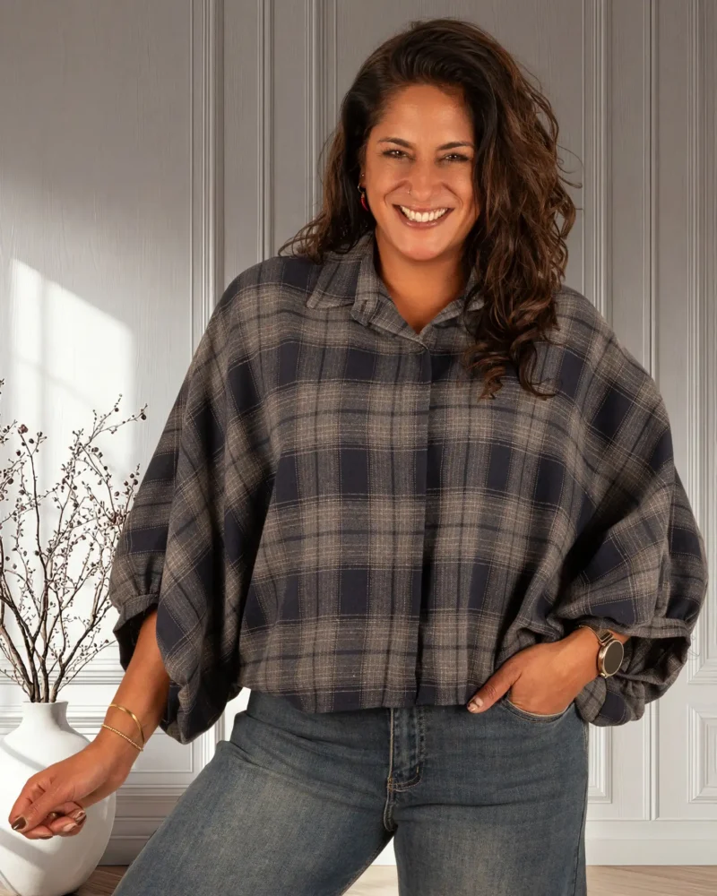 Blauwe geruite flanellen oversized blouse van Gemma Ricceri