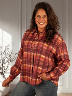 Bordeaux geruite blouse studs van Gemma Ricceri