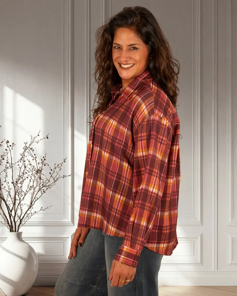 Bordeaux geruite blouse studs van Gemma Ricceri - Afbeelding 4