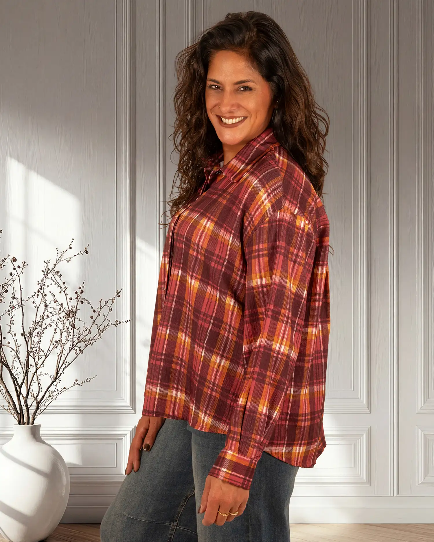 Bordeaux geruite blouse studs van Gemma Ricceri - Afbeelding 4