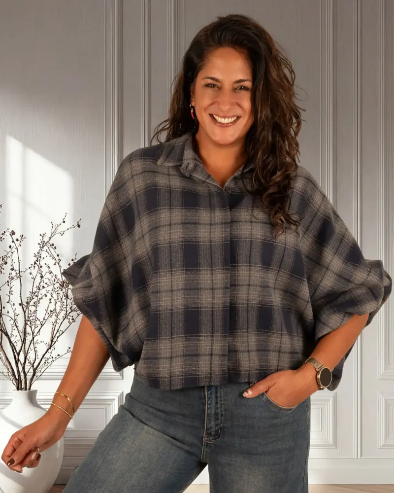 Blauwe geruite flanellen oversized blouse van Gemma Ricceri - Afbeelding 2