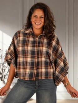 Blauw/oranje geruite flanellen oversized blouse van El-Vita