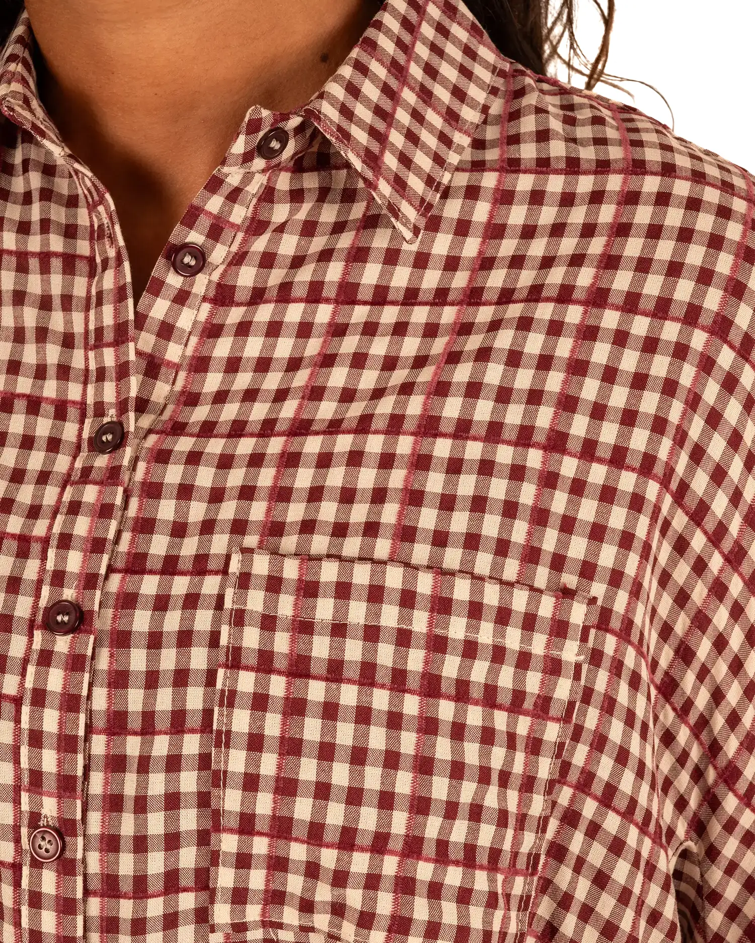 Bordeaux/beige geruite blouse van Elenza - Afbeelding 5