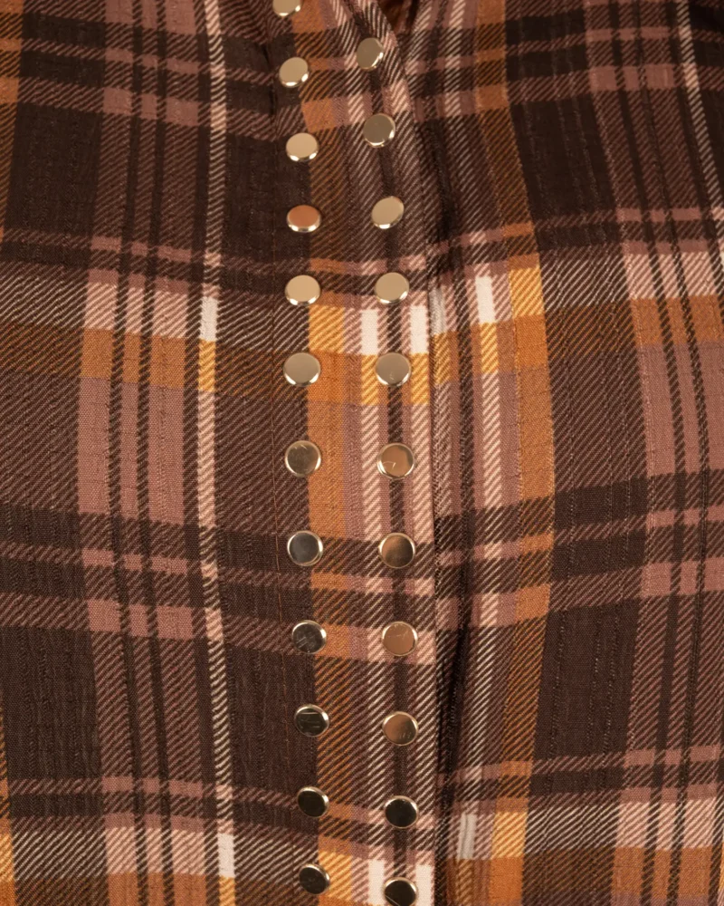 Bruin/oker geruite blouse studs van Gemma Ricceri - Afbeelding 5