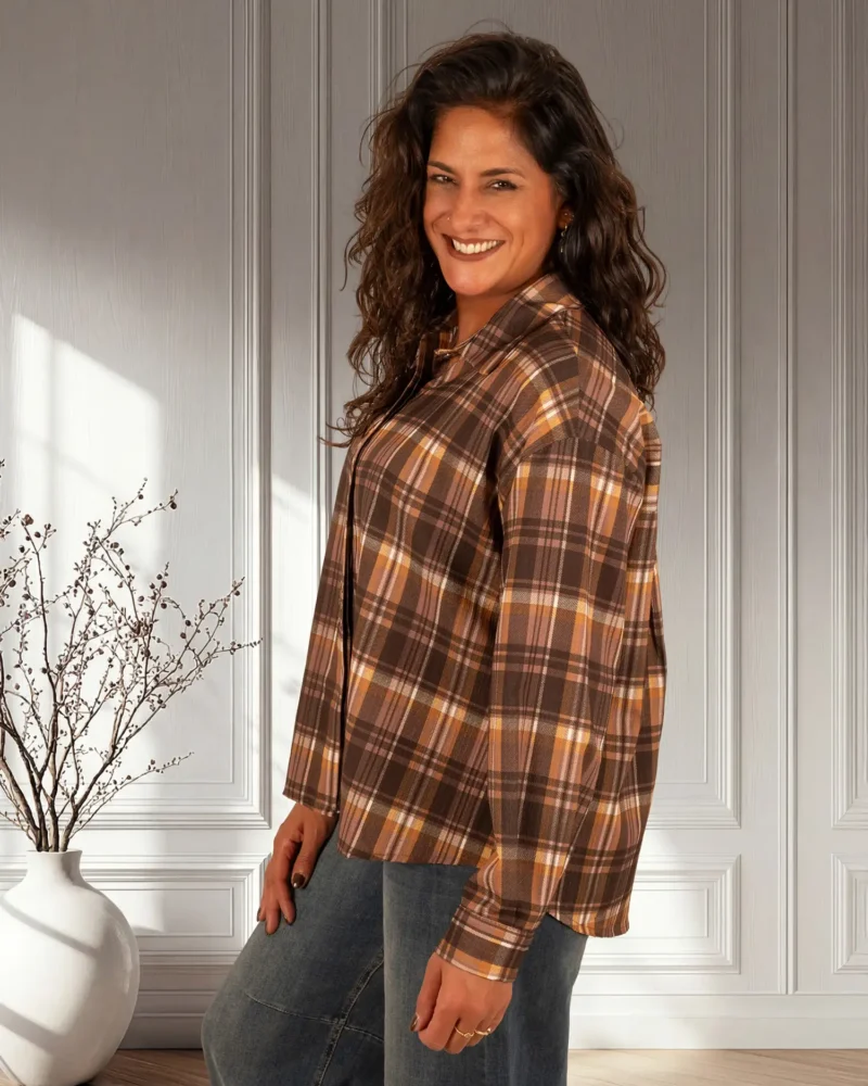 Bruin/oker geruite blouse studs van Gemma Ricceri - Afbeelding 4