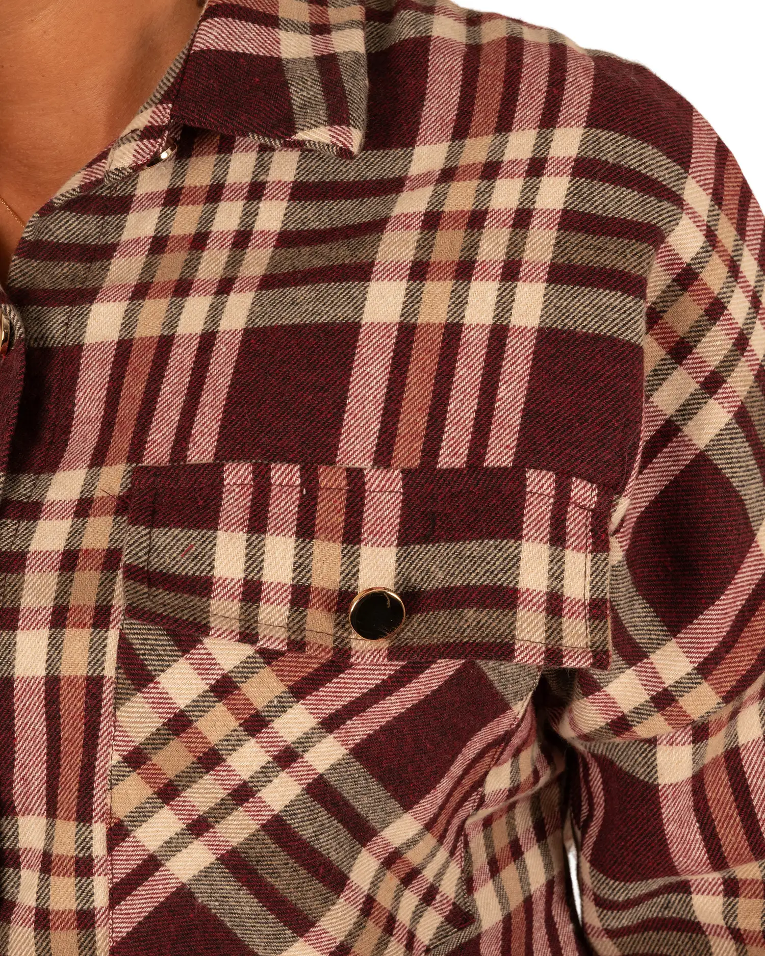 Bordeaux/ecru geruite flanellen blouse van Gemma Ricceri - Afbeelding 6