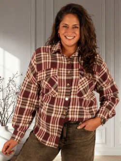 Bordeaux/ecru geruite flanellen blouse van Gemma Ricceri